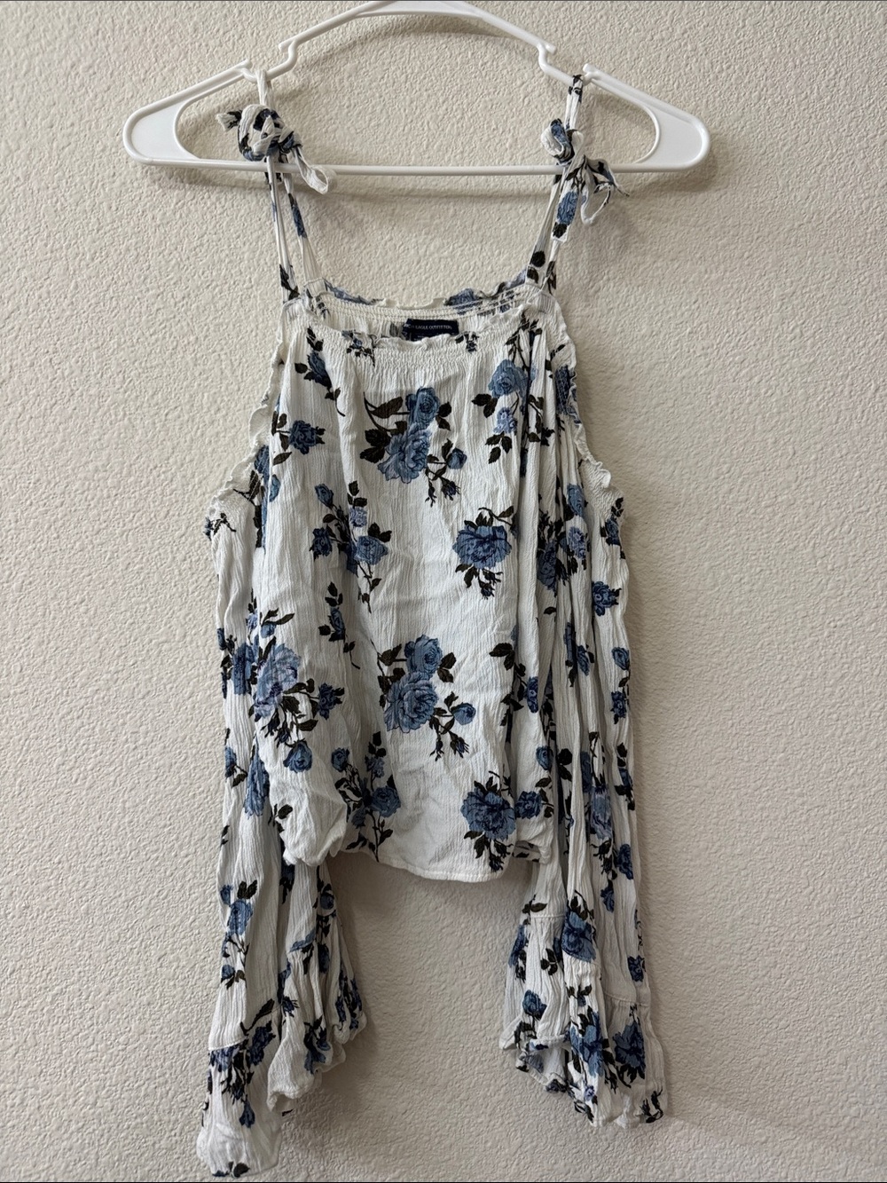 American Eagle Outfitters White Floral Tie-Shoulder Cold-Shoulder Top